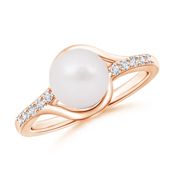 ANGARA Solitaire Japanese Akoya Cultured Pearl Bypass Ring with Diamonds in 14K Rose Gold for Women | June Birthstone, Birthday, Anniversary, Jewelry Gift for Women | Pearl Ring