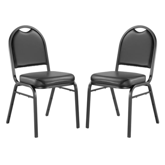 (2 Pack) NPS 9200 Series Premium Vinyl Upholstered Padded Stack Chair, Panther Black/Black Santex