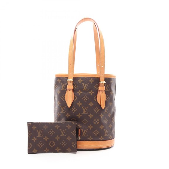 Pre-Owned Louis Vuitton Bucket PM Monogram Handbag, Coated Canvas Leather, Women's, Brown,...
