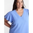 thumbnail image 3 of Terra & Sky Women’s Plus V Neck Mini Dress with Short Flutter Sleeves, Sizes 0X-5X, 3 of 4