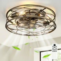 Ltmate 20-Inch Black and Gold Low Profile Indoor Ceiling Fan with Light, 100-240V