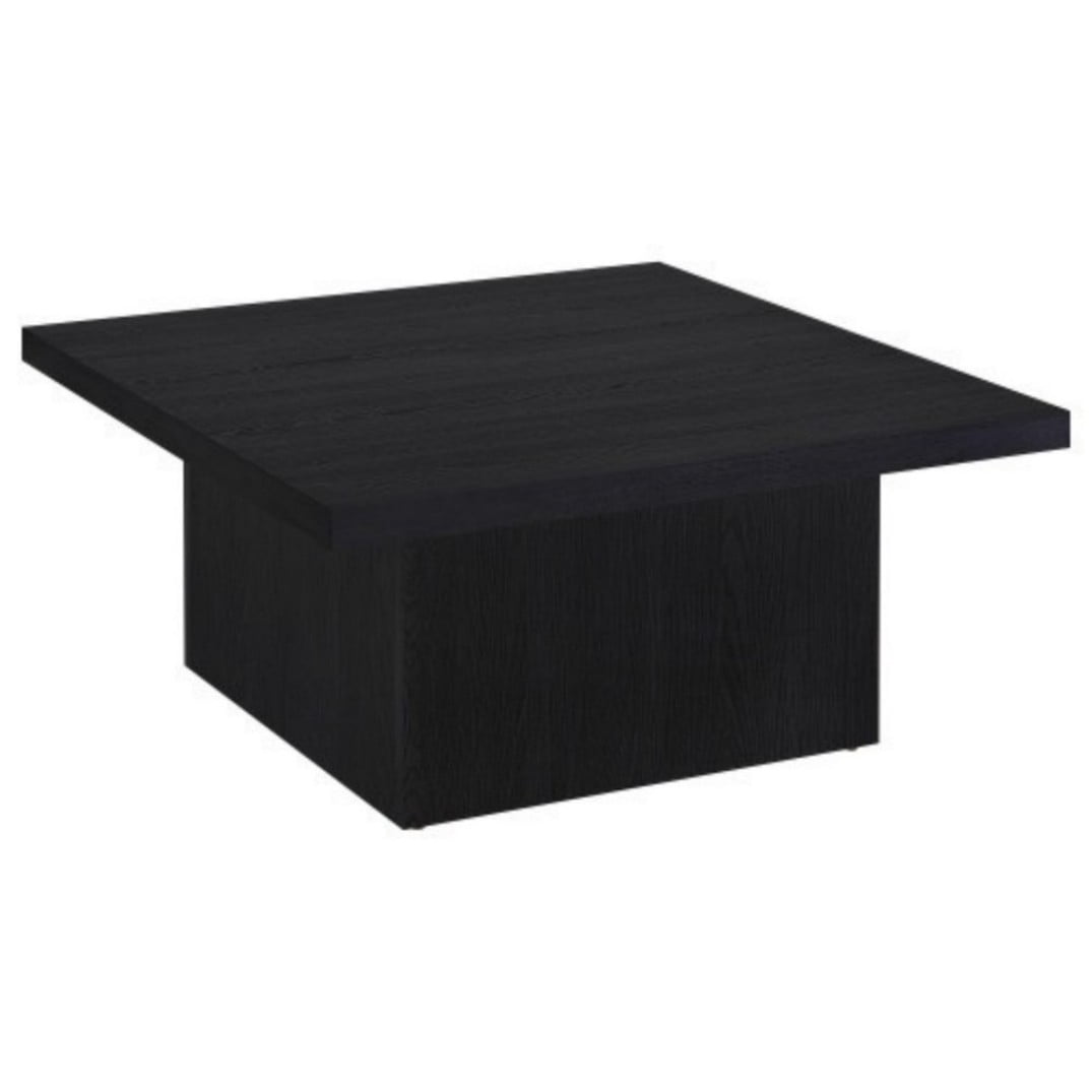Square Coffee Table, Modern Wood-Look Pedestal Coffee Table with Matte Black Finish for Living Room, 35.5 x 35.5 in, Black