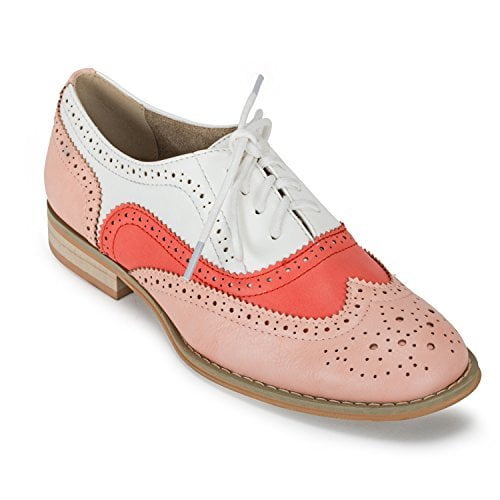 pink and white oxford shoes