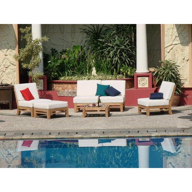 WholesaleTeak Outdoor Patio Grade-A Teak Wood 6 Piece Teak Sofa / Sectional Set - 4 Lounge Chair, 1 Ottoman & 1 Side Table [RM3] -Furniture only -- Ramled collection #WMSSRM3