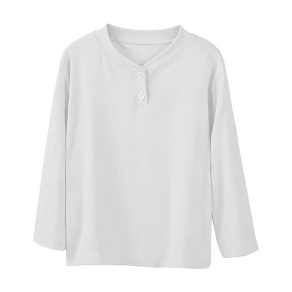 Khunlpohl Kid's Casual Shirts Long Sleeve Crew Neck Solid Color Tops Toddlers Buttons Soft Pullover Clothes