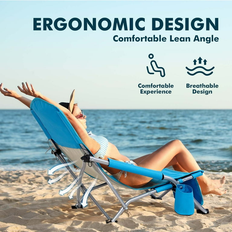 RUNACC Low Back Beach Chair for Adults 2 Pack Folding Packable Portable Lightweight Small Low Sling Rocker Chairs Foldable Short Low Profile Sitting