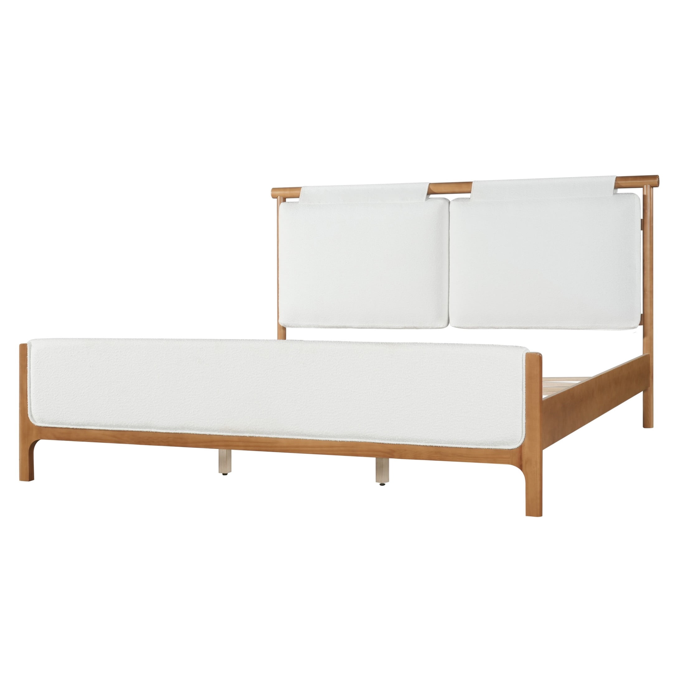 Christopher Knight Home King Platform Bed with White Upholstered, Wood Frame, Natural Finish