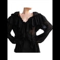 thumbnail image 3 of Blusa de Larga con Cuello en V y Volantes para Mujer, Estilo Elegante y Casual, para Otoño. Negro L, 3 of 7