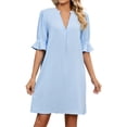 thumbnail image 2 of Elainilye Fashion Summer Dresses for Women 2024 Casual Sexy Summer V Neck Short Sleeve Loose Solid Dress,Blue, 2 of 9