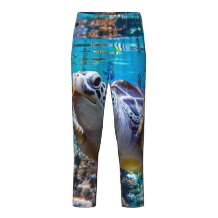 Fuzoiu Sea Turtle Swims Print Teenagers Pajama Pants Lounge Pants with 2 Pockets Elastic Waist Kids Sleep Bottoms Comfy Sleepwear PJ Bottoms for Kids-Medium