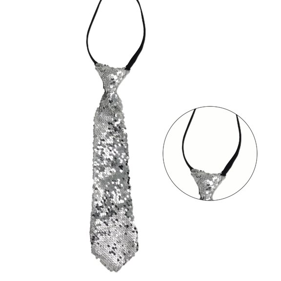 Reversible Sequins Tie with Zippered Sparkly Necktie for Festival Party Dance