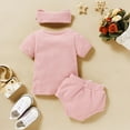 thumbnail image 4 of 3PCS Set Newborn Toddler Baby Girl Clothes T-shirt Short Pants Headband Ribbed Solid Outfit 6M-3T, 4 of 5