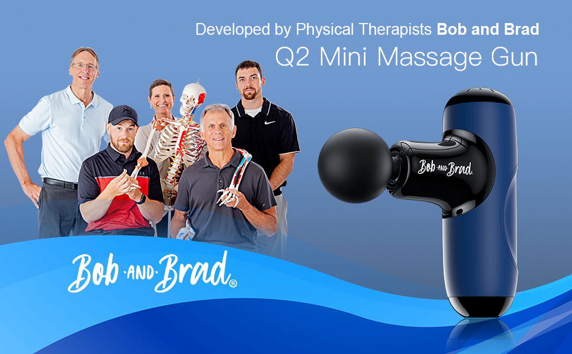 Bob and Brad Q2 Mini Massage Gun, Portable Full Body Percussion Handheld Deep Tissue Massager Gun, Muscle Massager with Ergonomic Handle, Blue