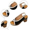thumbnail image 5 of Rokment Womens Vintage Color Block Dressy Sandals Retro Casual Leather Peep Toe Platform Chunky Stackable High Heels Slingback Dress Shoes for Ladies Black Size 6, 5 of 7