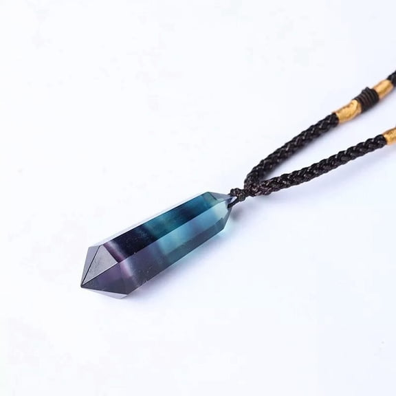 EOEMY Natural Colorful Fluorite Pendant Quartz Crystal Necklace Healing Energy Stone