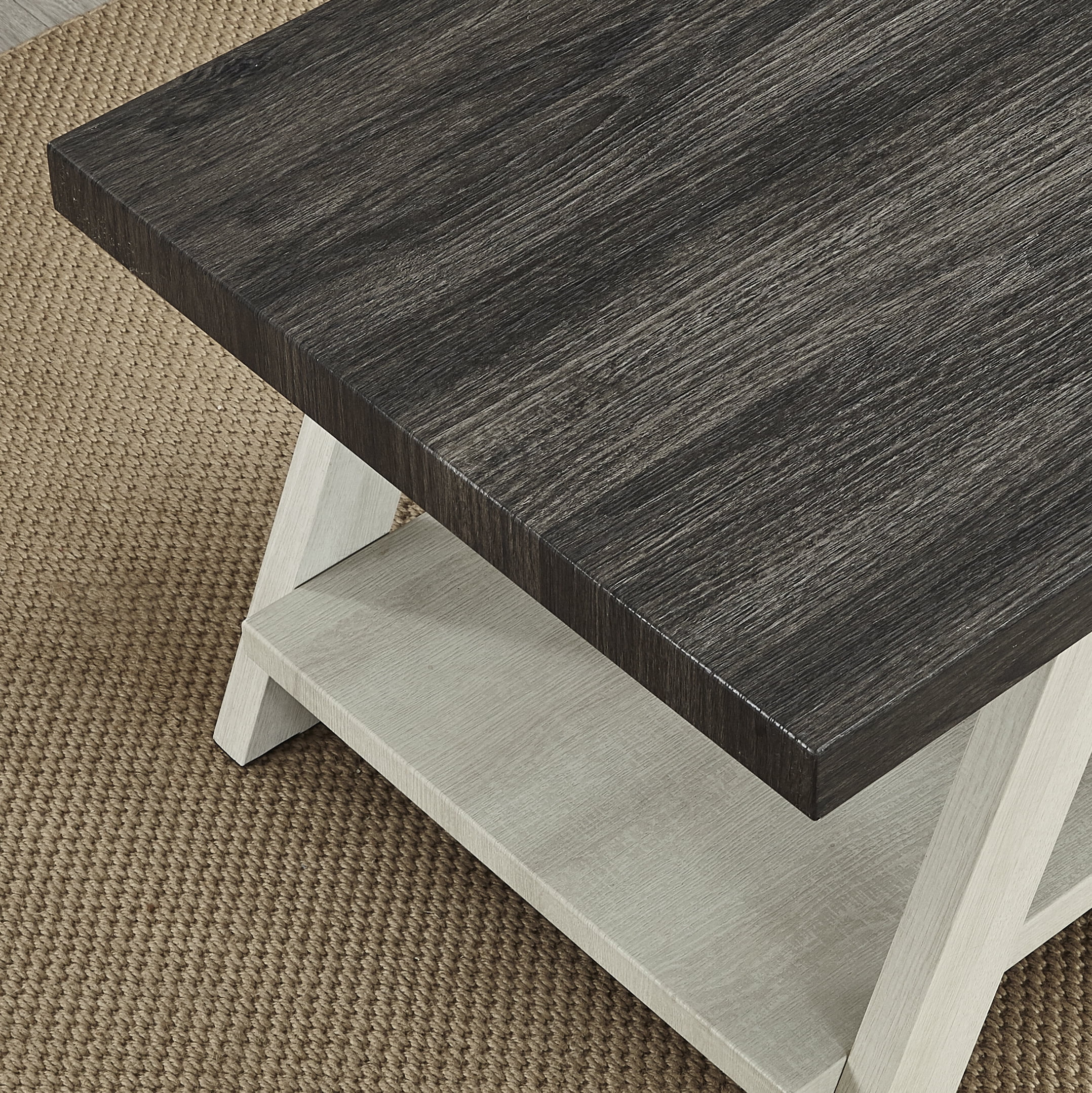 Roundhill Furniture Athens Wood Coffee Table with Shelf Weathered Charcoal/Beige