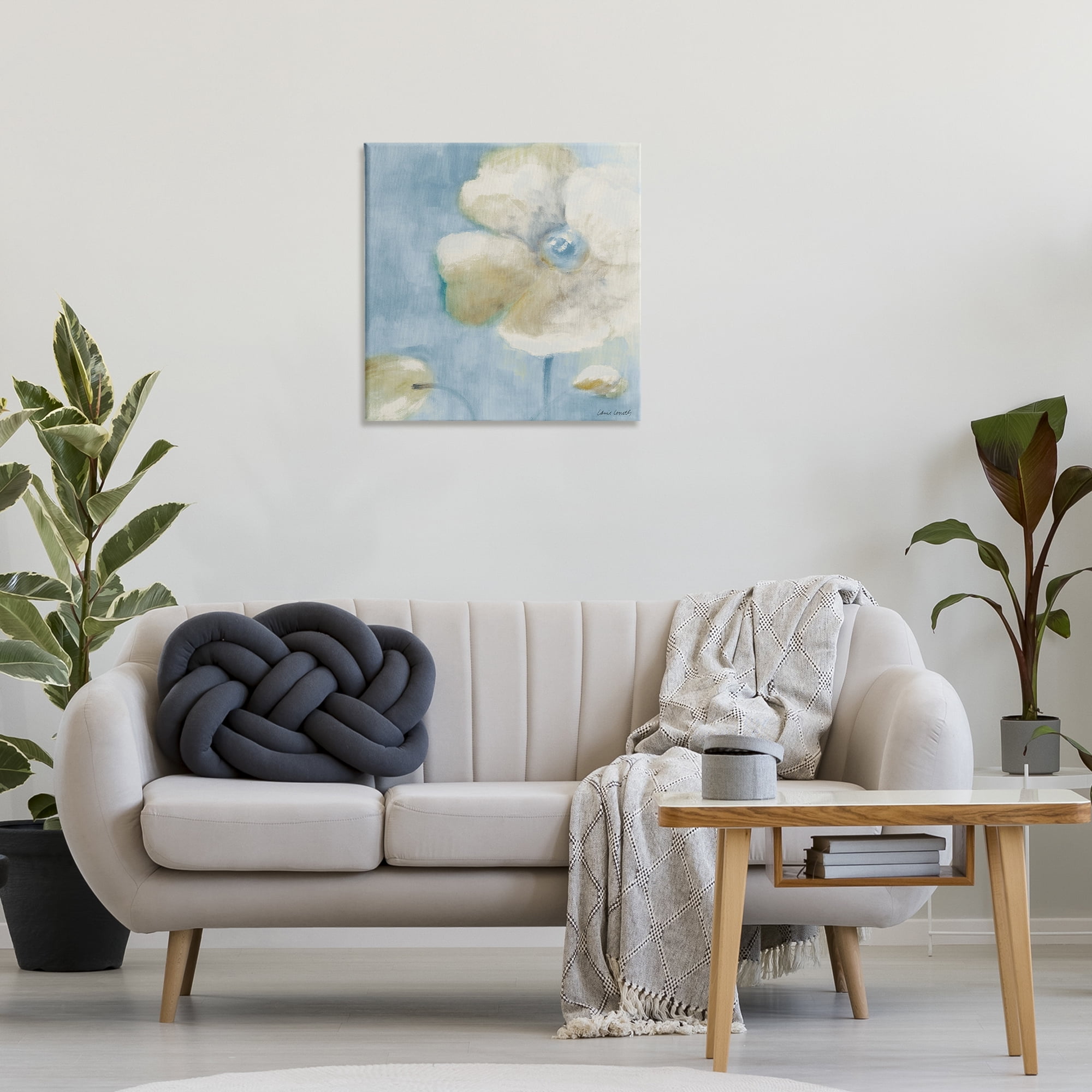 Stupell Industries White Blossom on Blue Botanical & Floral Painting Gallery Wrapped Canvas Art Print Wall Art, 24 x 24