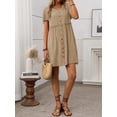 thumbnail image 7 of Women A Line Dress Bamboo Cotton V Neck Short Sleeve Summer Mid Length Loose Fit, 7 of 7