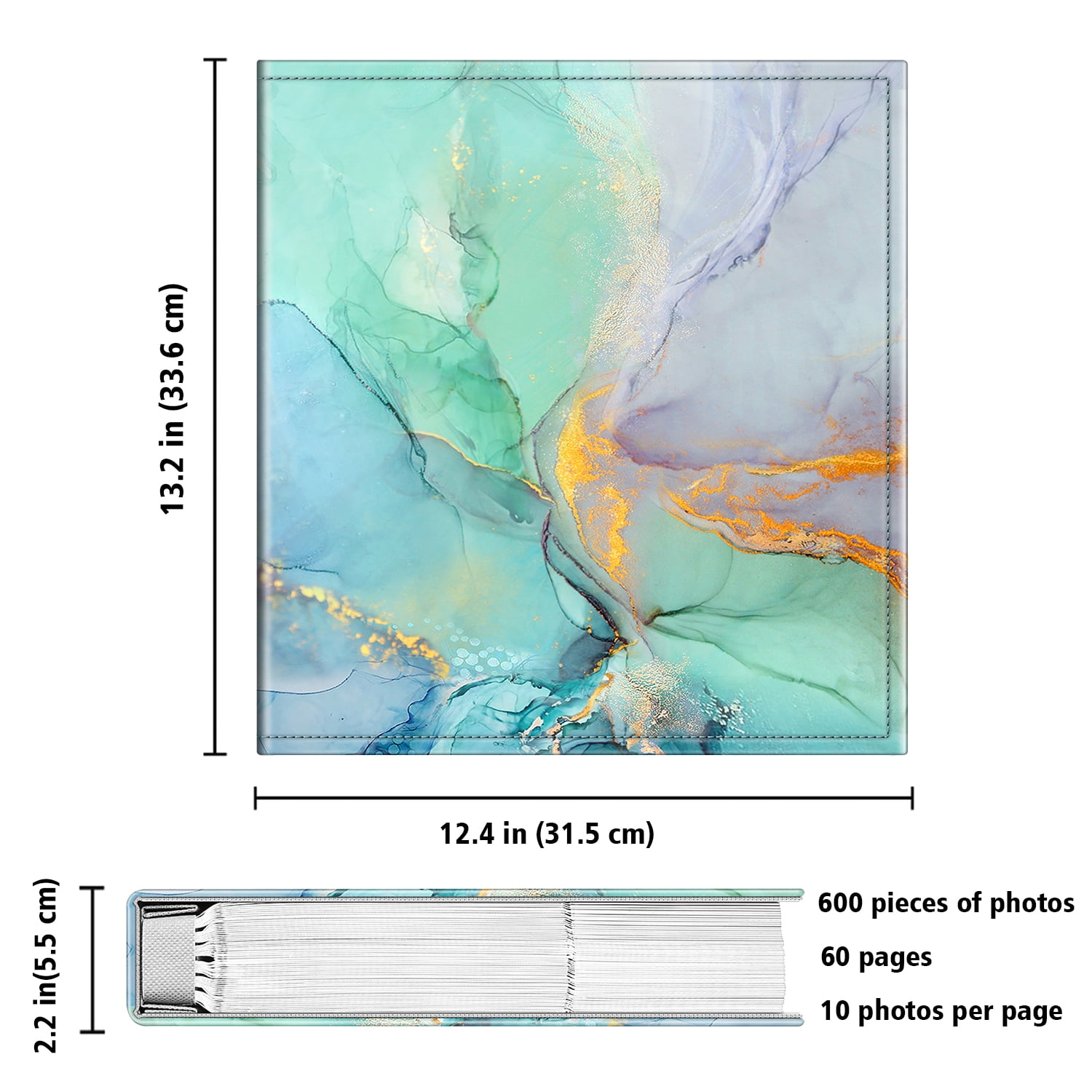 Fintie Classical Photo Album - 600 Pockets for 4x6 Photos, Ideal for Family, Wedding, Baby, Vacation - Emerald Marble