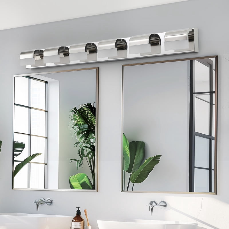 6-Light Modern LED Vanity Lights for Bathroom, Chrome Finish with Acrylic Shades, Wall Mounted Dimmable Fixture for Mirror and Sink Area