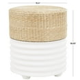 thumbnail image 3 of DecMode 15" x 18" White Wooden Handmade Woven Two-Toned Geometric Accent Table with Seagrass Top, 1-Piece, 3 of 9