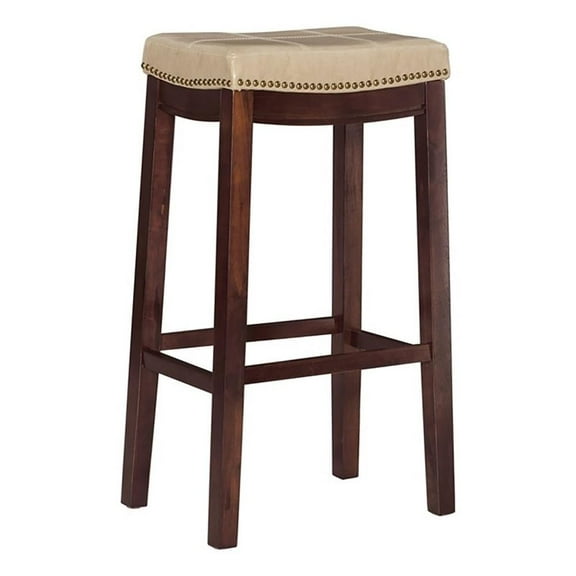 Riverbay Furniture 32" Transitional Wood/Faux Leather Bar Stool in Beige
