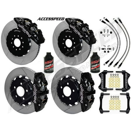 WILWOOD FRONT & REAR BIG BRAKE KIT COMBO WITH FREE BRAKE LINES & BRAKE FLUID - 14 AERO6 FRONT & AERO4 REAR, BLACK CALIPERS, SLOTTED ROTORS, For BMW 2007-2013 3-SERIES