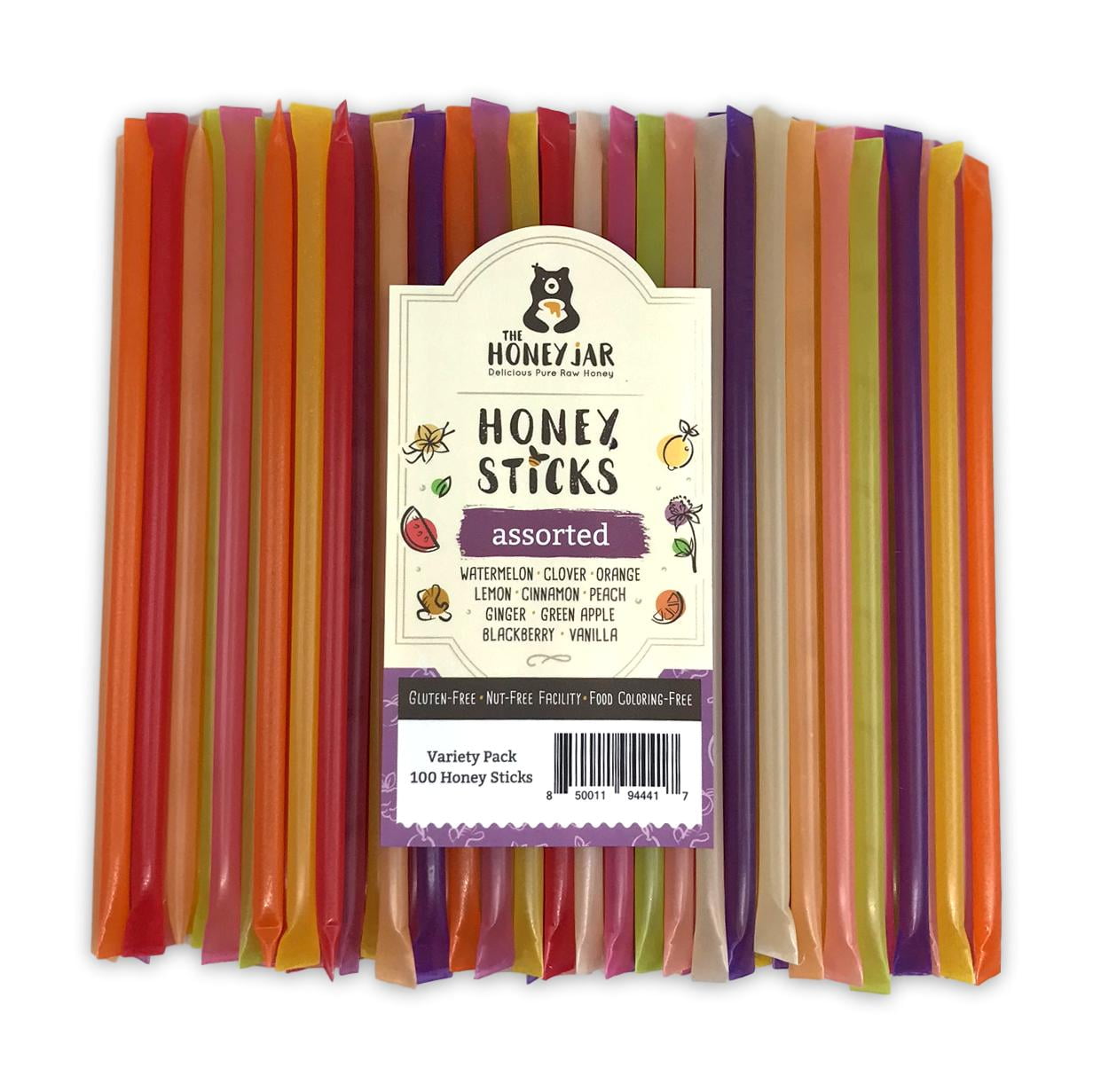The Honey Jar - Assorted Variety Pack Honey Sticks - 100  