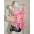 thumbnail image 4 of Pink Floral Print Asymmetrical Hem Tie-Front Peplum Mesh Tank Top For Women, 4 of 8