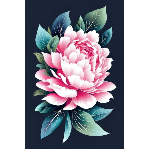 Pink Peonies with Dark Background Illustration - 12" x 18" Art Print Wall Decor