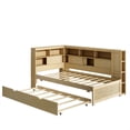 thumbnail image 6 of Harper & Bright Designs Twin Size Daybed with Trundle and Bookcase, L Shaped Daybed with Shelves & USB Ports for Boys Girls Adults, Natural, 6 of 13