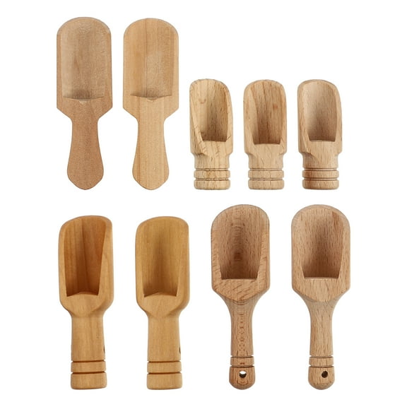 Qumonin 9pcs Mini Wooden Scoops for Bath, Sugar, Tea, Coffee, Candy, Kitchen, Bathroom