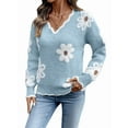 thumbnail image 3 of Female Oversized V Neck Fuzzy Sweaters Casual Loose Long Sleeve Chunky Knit Pullover Jumper Tops Light Blue M, 3 of 9