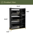 thumbnail image 3 of Slim Shoe Cabinet with 3 Flip Drawers and Open Shelves, Modern Entryway Shoe Storage Organizer for Heels, Boots and Slippers, Freestanding Narrow Hidden Shoe Rack for Small Spaces, Black Wood Finish, 3 of 9