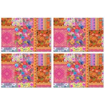 Bright Pioneer Flower Patchwork Summer Placemats Table Placemats Set Of 4-Linen Kitchen Washable Placemats Table Mats 11.8"x17.7" Non-Slip Heat Resistant