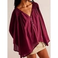 thumbnail image 2 of SUNSIOM Women Long Sleeve T-Shirts Solid Color V-Neck Buttons Casual Shirts Spring Fall Fashion Irregular Loose Tunic Tops, 2 of 5