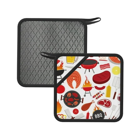 

2pcs Silicone Anti-Hot Hot Pads Oven Mitts Heat Resistant Pot Holders With Pockets Non Slip Oven Glove Potholder For Kitchen Cooking Bbq Baking 7.1in Barbecue Pattern Bbq