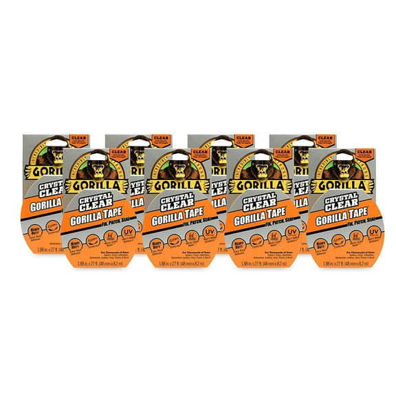 Gorilla Crystal Clear Duct Tape, 1.88" x 9 yd, Clear, Pack of 8