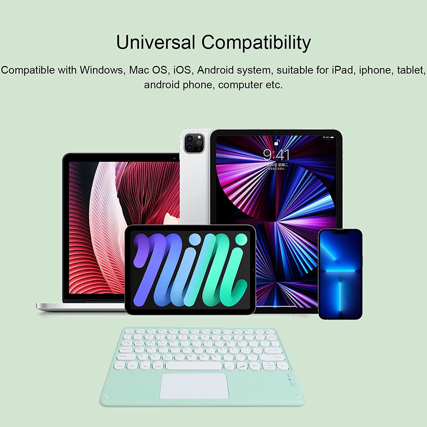 Wireless Bluetooth Keyboard with Touchpad for ipad, Portable Mini Small Universal Rechargeable 10 inch Ultra-Slim Wireless Keyboard for Tablet Smartphone PC Computer Laptop Windows Android iOS