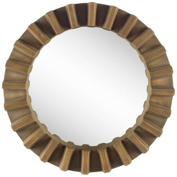 HomeRoots 376377 26 in. Round Wood Frame Wall Mirror, Brown
