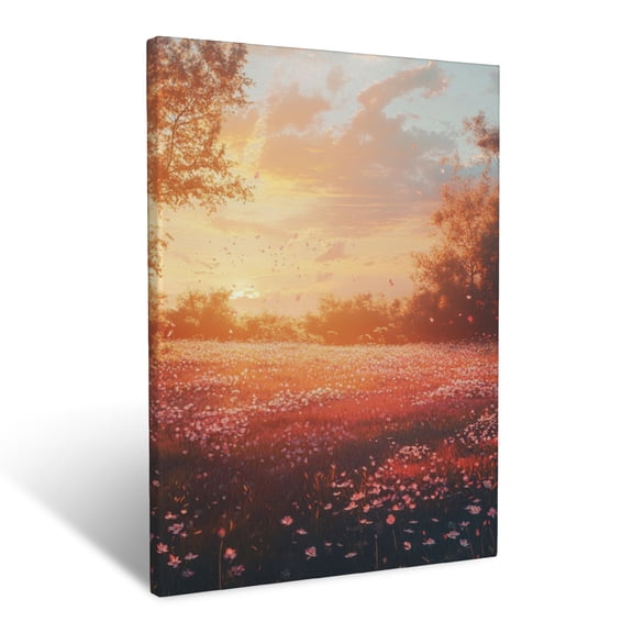 CozyNet Artistic Rendering Of Field Blossoms Gently Scattered Across A Tranquil Landscape Wall Art Prints With Frame Canvas Perfect for Living Room & Bedroom, Ready to Hang, Wall Decor 12"x16"in