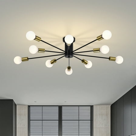 Pimlin 38 in. 10-Light Indoor Matte Black and Brass Finish Semi-Flush Mount Ceiling Light