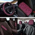 thumbnail image 4 of Yuyamidu 14pcs Pink Leopard Print Car Seat Cover Split Cover Fashion Steering Wheel Cover Seatbelt Pads Auto Armrest Cover Headrest Covers Cup Coasters Keychain for Women Gifts, 4 of 7