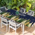 thumbnail image 2 of Navy Blue Christmas Table Cloths for 8 Foot Rectangle Tables, Xmas Tree Snowflakes Winter Patio Waterproof Elastic Fitted Tablecloths, Washable Rectangular Table Cover for Camping, 2 of 8