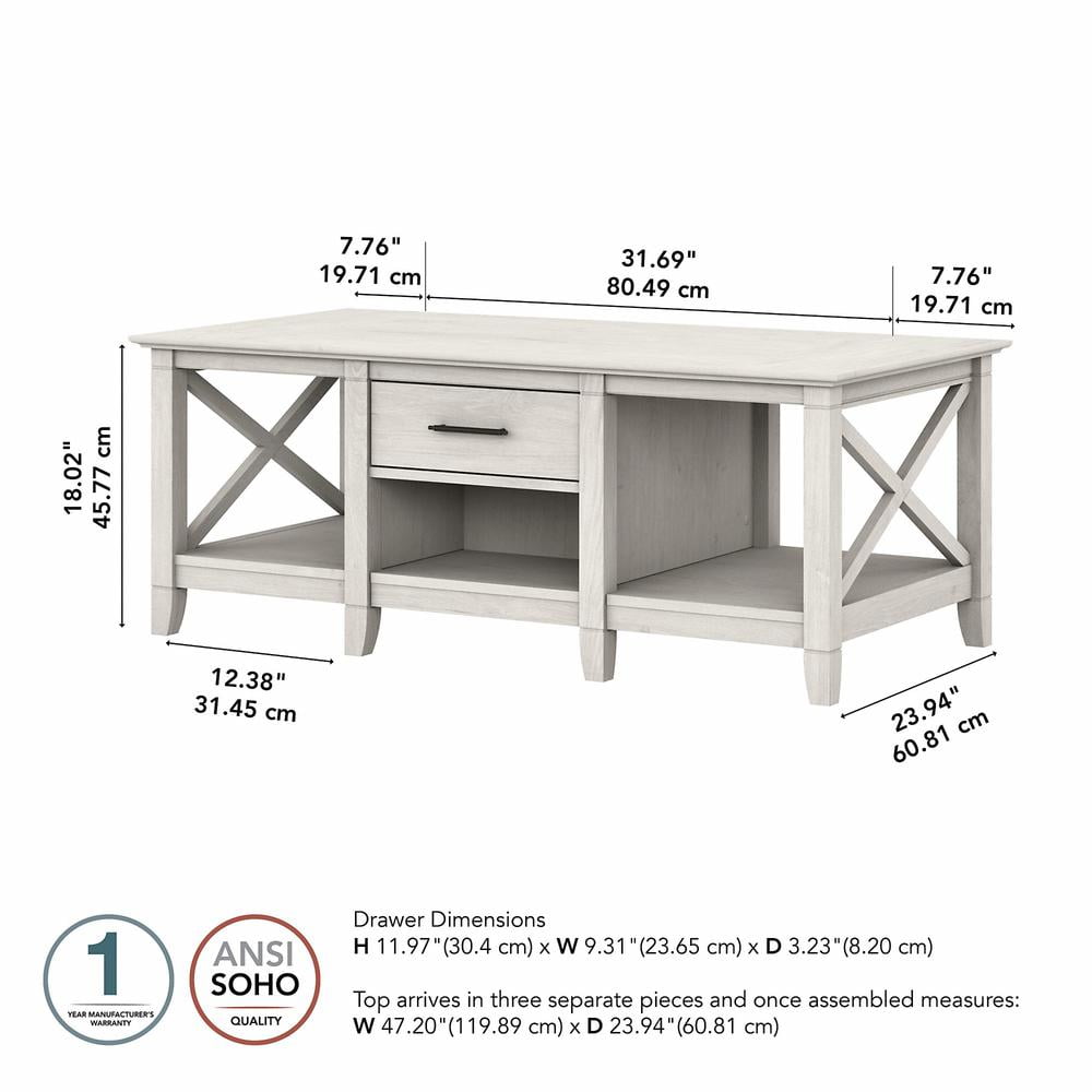 Bush Furniture Key West Coffee Table with Storage, Linen White Oak