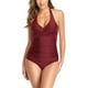 thumbnail image 2 of Traje De Baño De Una Pieza, Traje De Baño Fruncido Con Escote En V Profundo, Traje De Baño Elástico De Color Puro Para La Playa ANGGREK Vino Tinto XL, 2 of 7