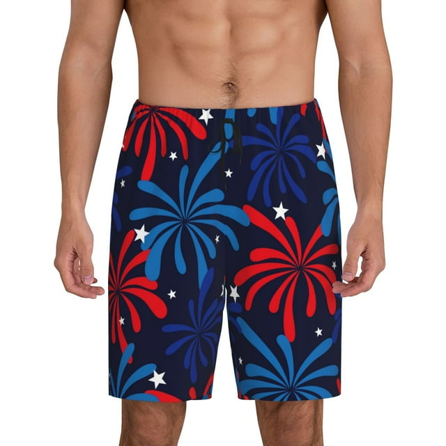 Fotbe Red White Blue Fireworks Pantalones Cortos de Pijama para Hombre, Ropa de Dormir, Pantalones de Pijama Cortos para Hombre-Large