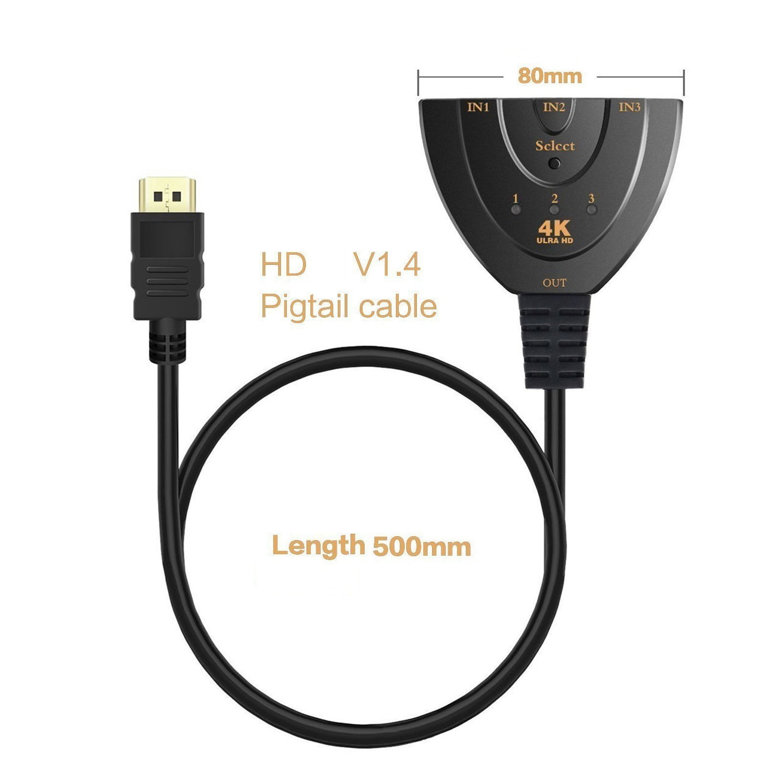 HMI-compatible Switch KVM Splitter 4K 2K 3D 3 Input 1 Output Mini 3 Port VIdeo Switcher HUB 1080P ,Effortless Switching