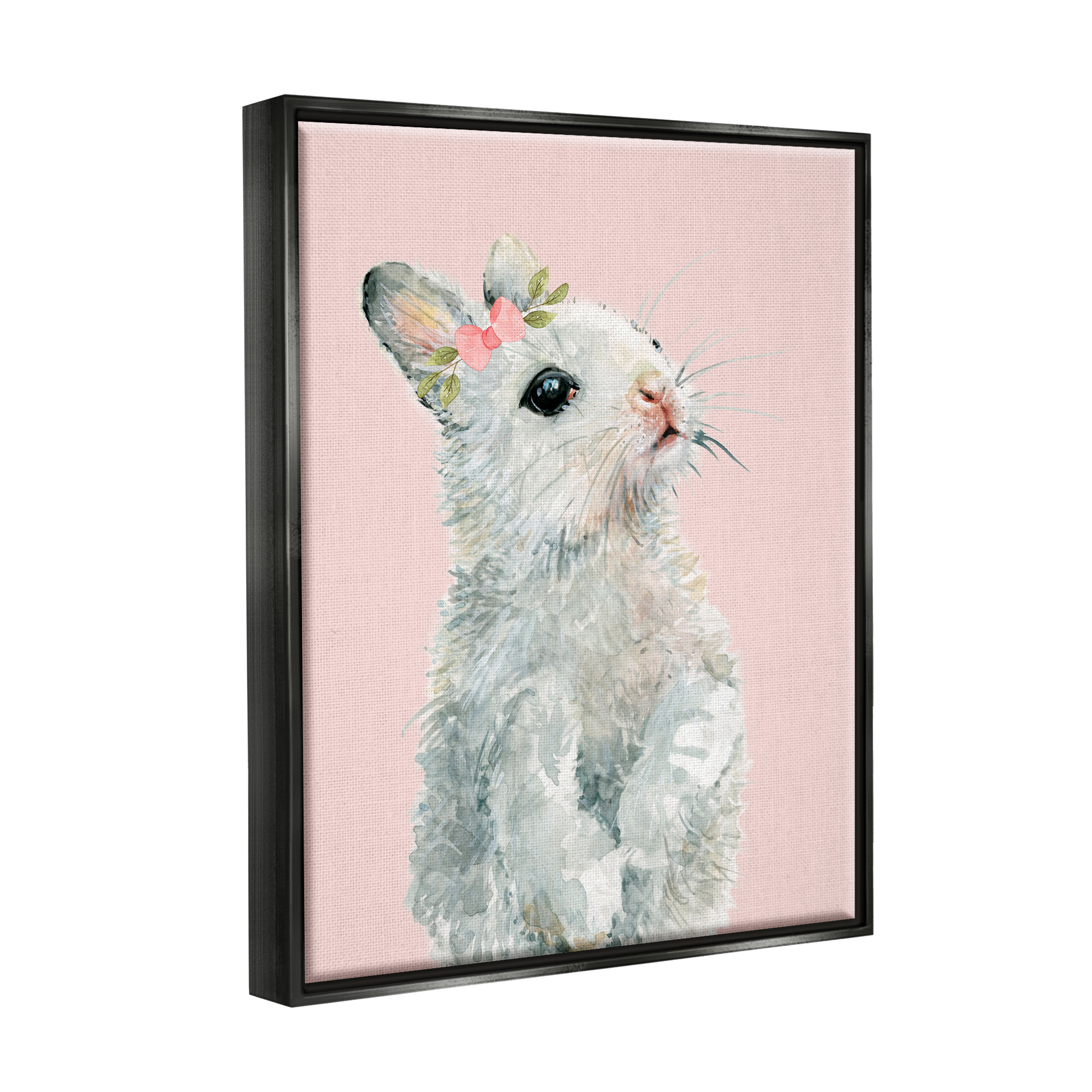 Stupell Industries Fuzzy Bunny on Pink Animals & Insects Painting Black Floater Framed Canvas Art Print Wall Art, 17 x 21