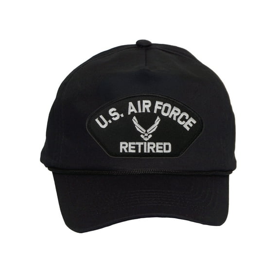 Mens Cotton US Air Force Twill Golf Cap - Snapback Cap with Rope, Retired Wings Black